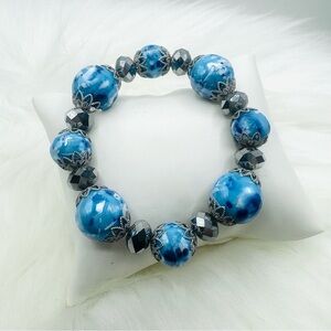 Large Beads Blue Statement Beaded Bracelet